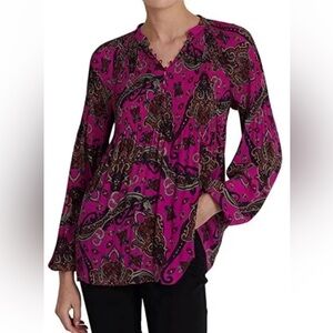 Lauren Ralph Lauren Black Label Purple Paisley Pleated Crepe Blouse Size XS